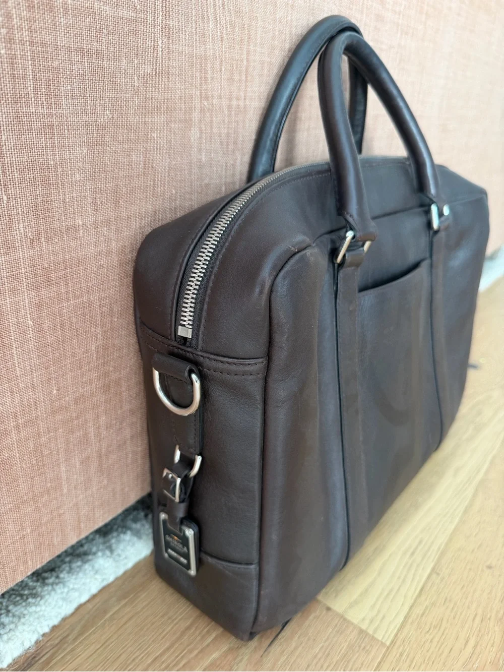Shinola Dark Brown Leather Computer Briefcase with Detachable Strap
